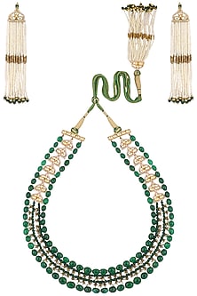 Gold Plated Pearls and Green Onyx Necklace Set