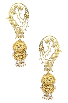 Gold Plated Kundan and Pearls Shehnai Earrings
