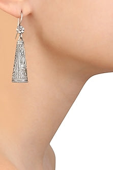 Silver Engraved Cone Earrings
