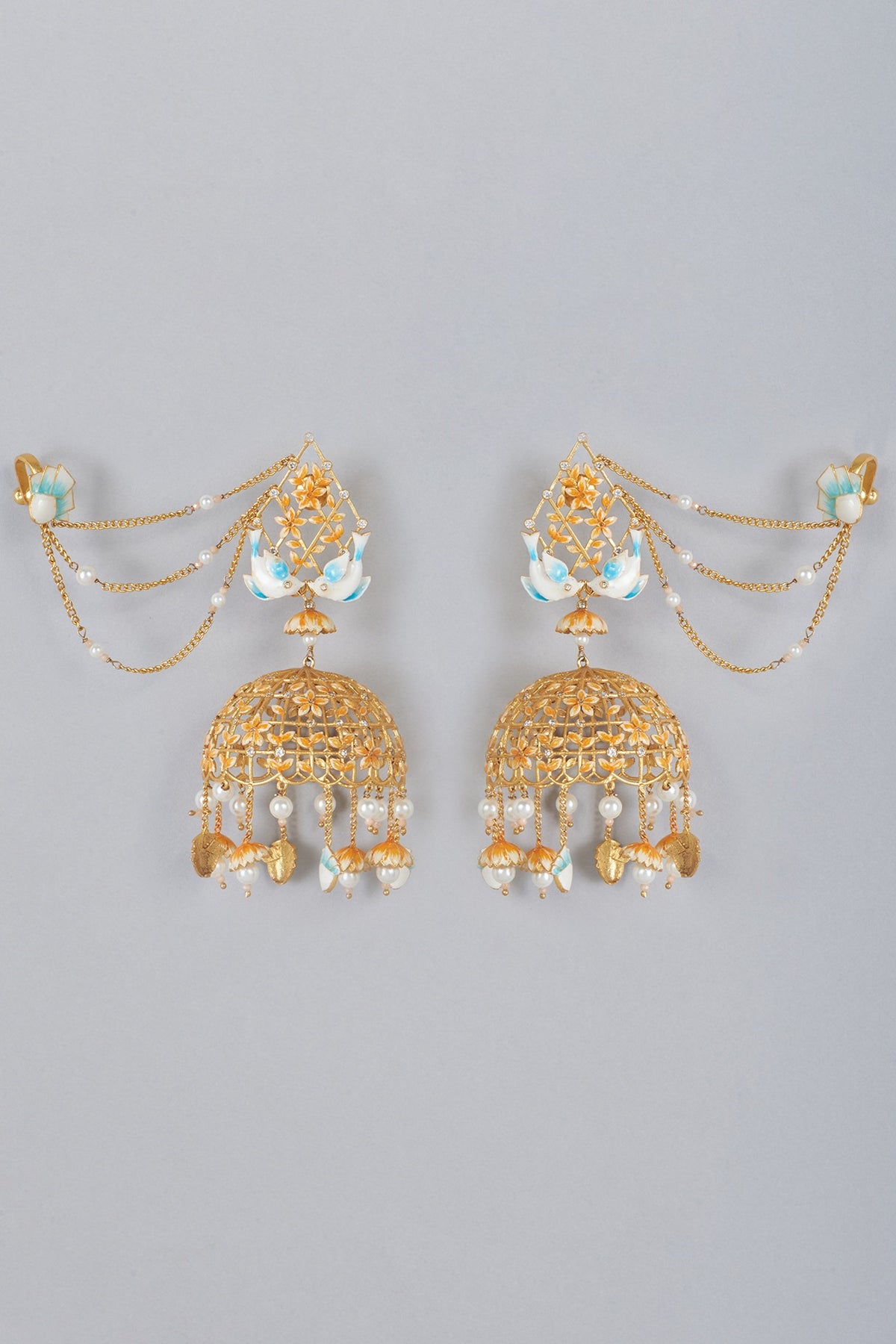Gold Finish Meenakari Jhumka Earrings