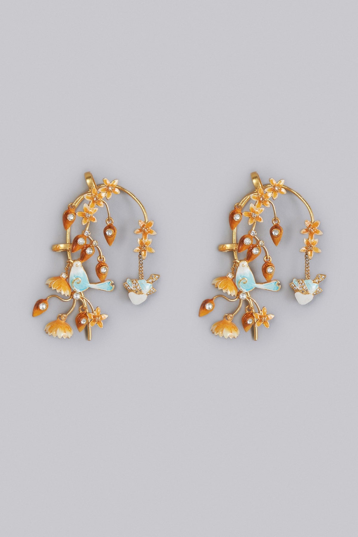 Gold Finish Meenakari Earrings With Ear Cuffs