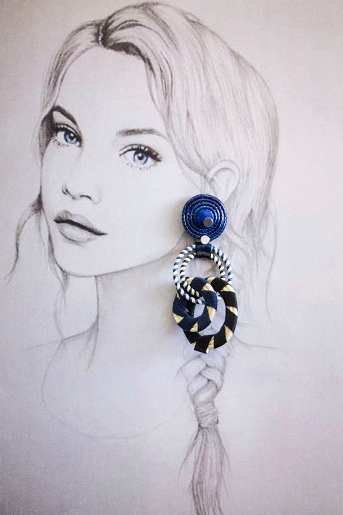 White Finish Black Onyx Interlocked Hoop Earrings