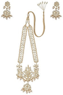 Gold Plated Kundan and Pearls Long Necklace with Earrings
