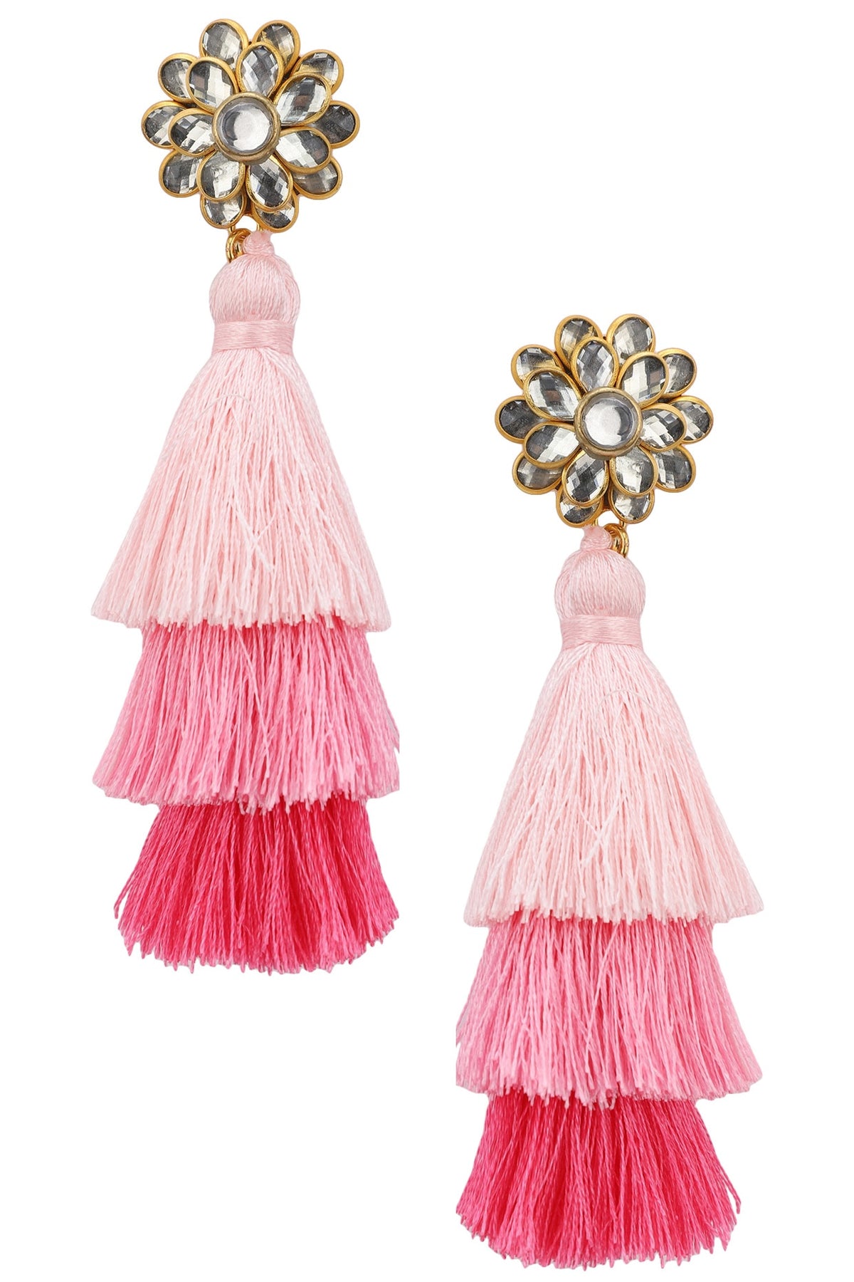 Gold Plated Hues Of Pink Tasseled Earrings