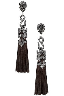Gunmetal Plated Brown Sequins Tasseled Earrings