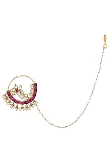Gold Plated Pink and White Nath