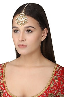 Gold Plated White Jadtar Maangtikka