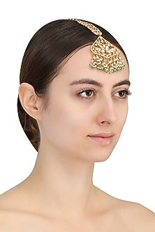 Gold Finish White Jadtar Stone Peacock Motif Maang Tikka