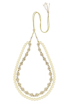 Gold Finish White Jadtar Stone and Pearl Long Necklace
