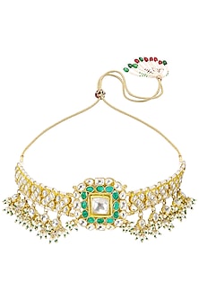 Gold Finish White Jadtar Stone and Pearl Choker Necklace