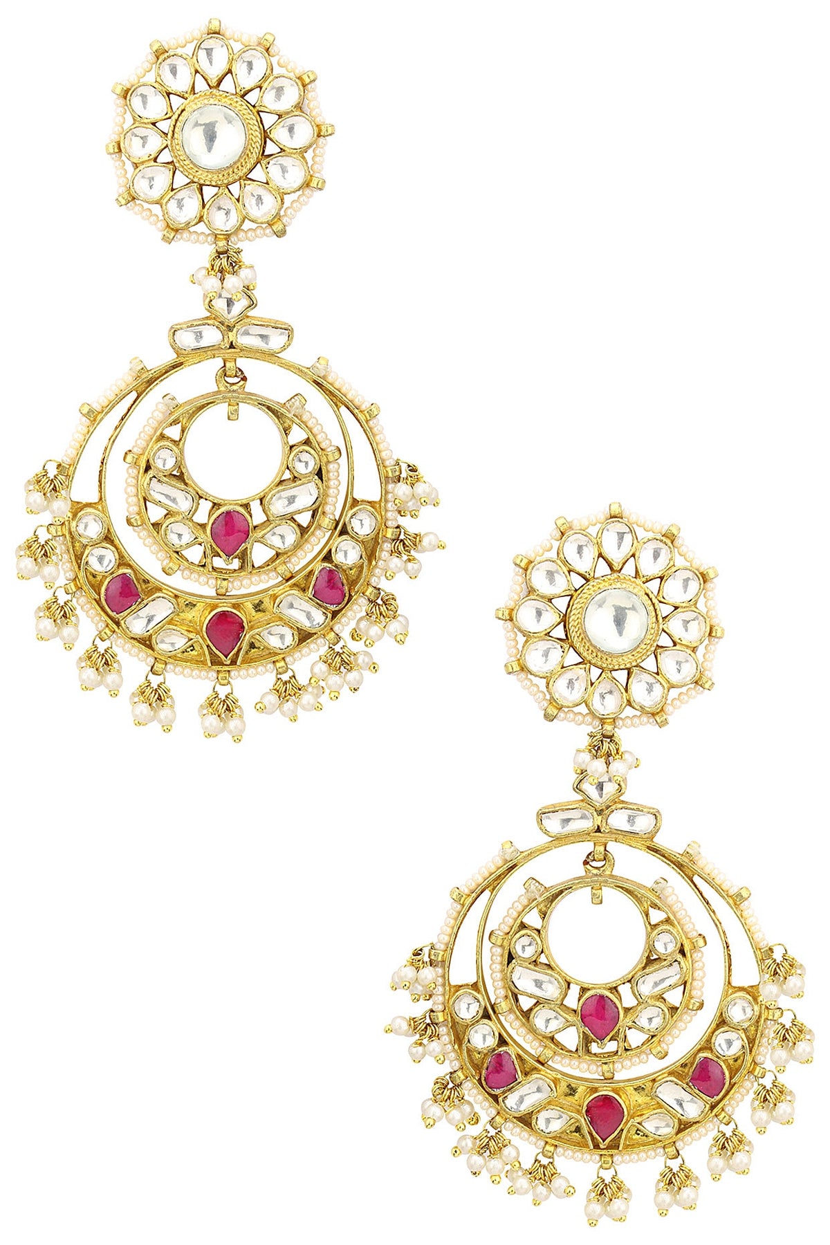 Gold Plated Pearl and Jadtar Stones Chandbali Earrings