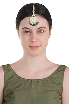 Gold plated white and green drops jadtar maang tikka