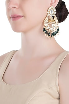 Gold plated green and white jhumka earrings