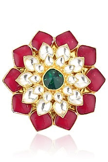 Gold Plated Small Jadtar Stone Flower Ring