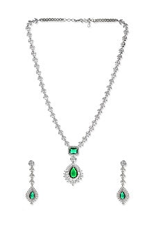 White Finish American Diamond Long Necklace Set