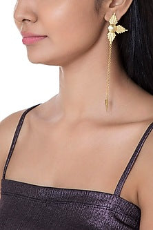 Gold Plated Textured Long Earrings