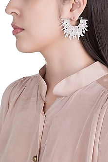 Silver Plated Textured Spiked Hoop Earrings