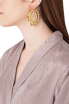 Gold Plated Stone and Pearls Hoop Earrings