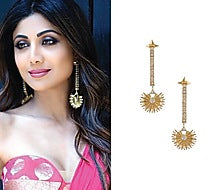 Gold Plated Stone and Pearls Drop Earrings