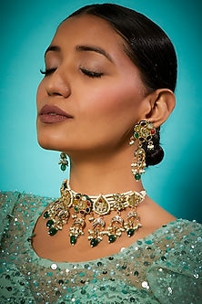 Gold Finish Multi-Colored Stone Necklace Set
