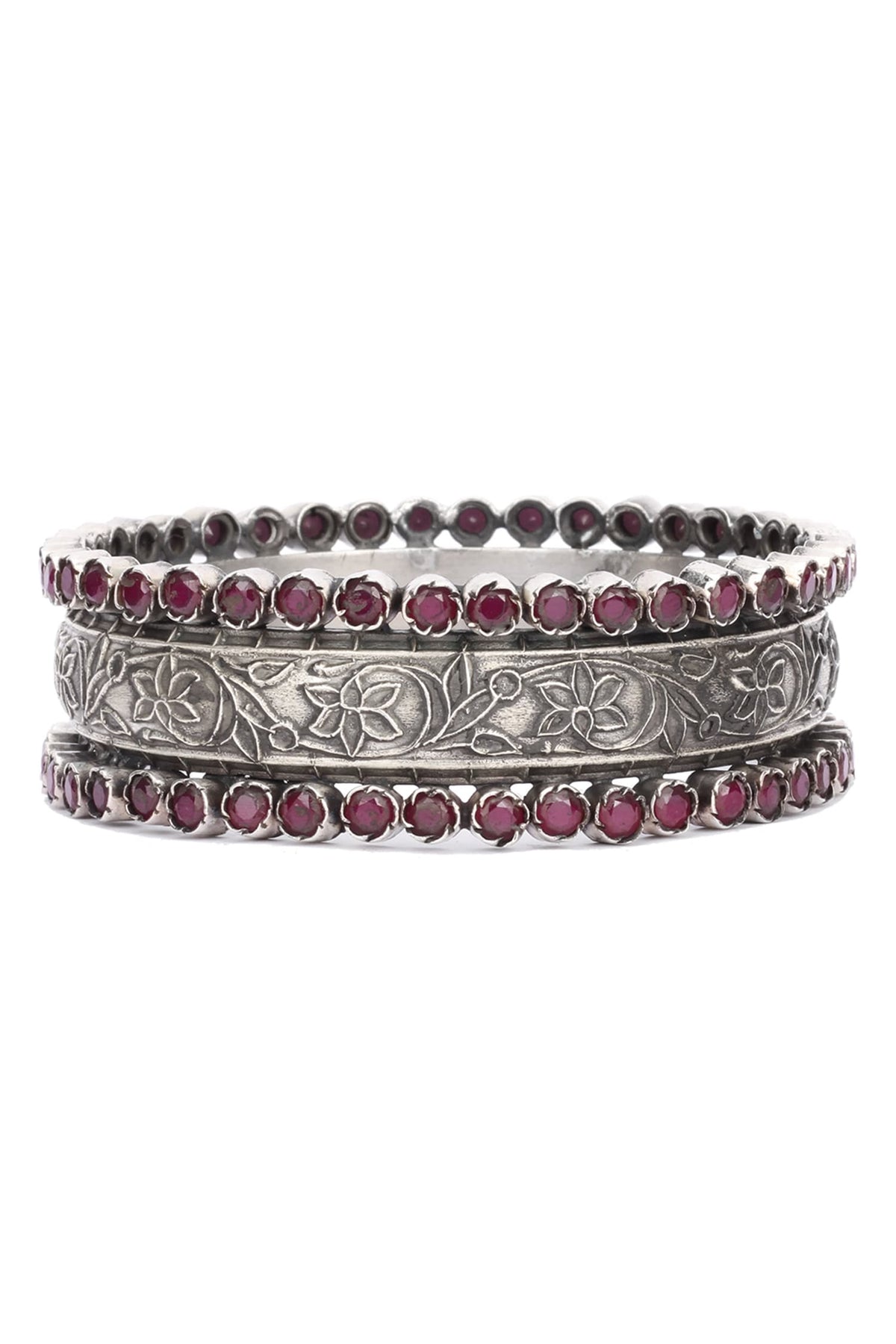 Floral Carved Silver Bracelet