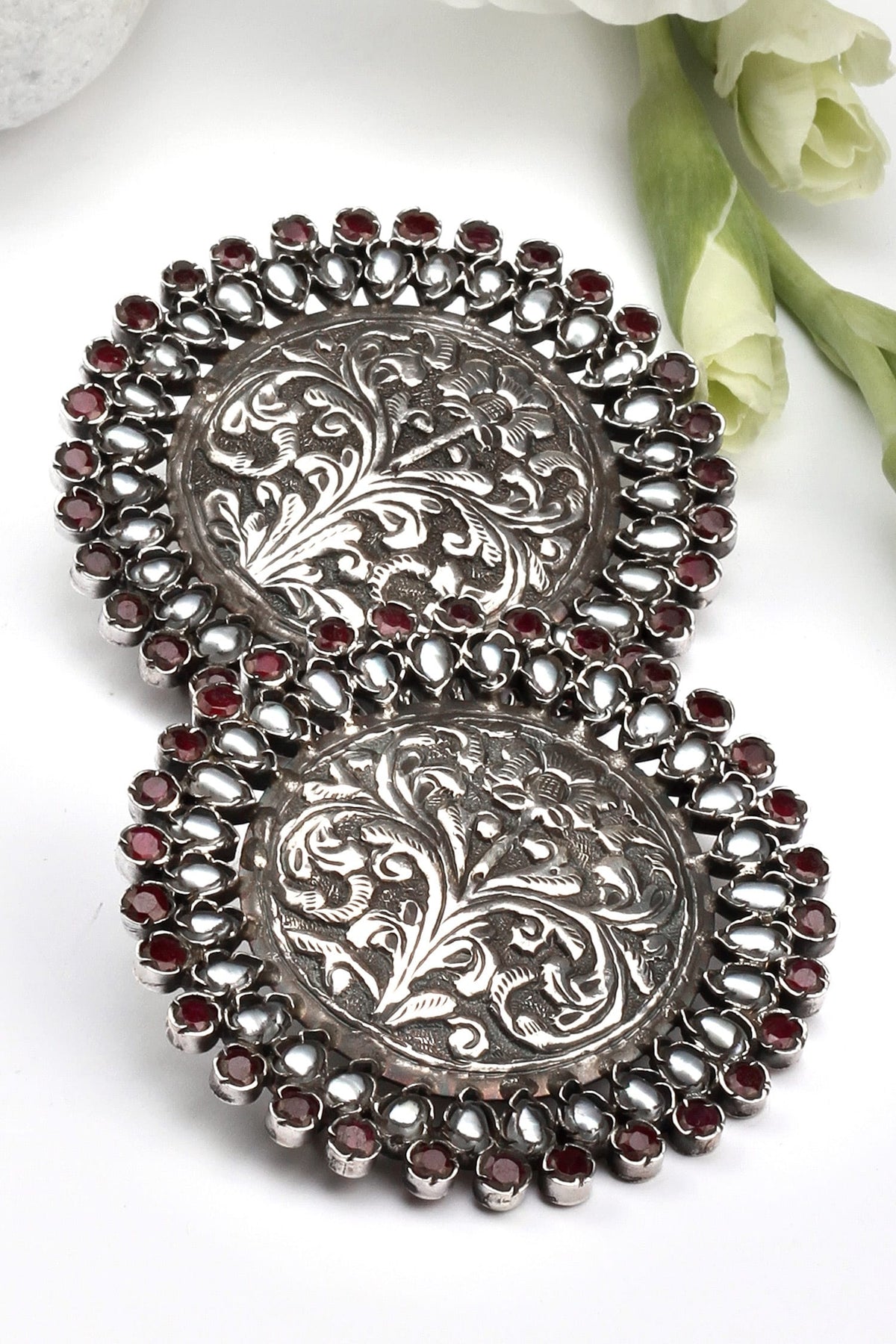 Floral Carved Stud Earrings