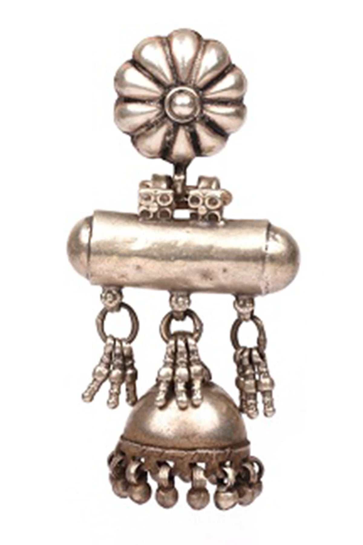 Floral Carved Silver Jhumkas