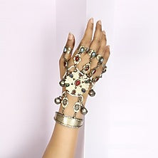 Gold Finish Multi-Colored Stone Hand Harness In Sterling Silver