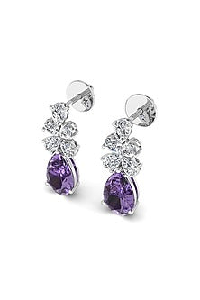 14kt White Finish 2.6 Carat Diamonds & Amethyst Stone Drop Earrings