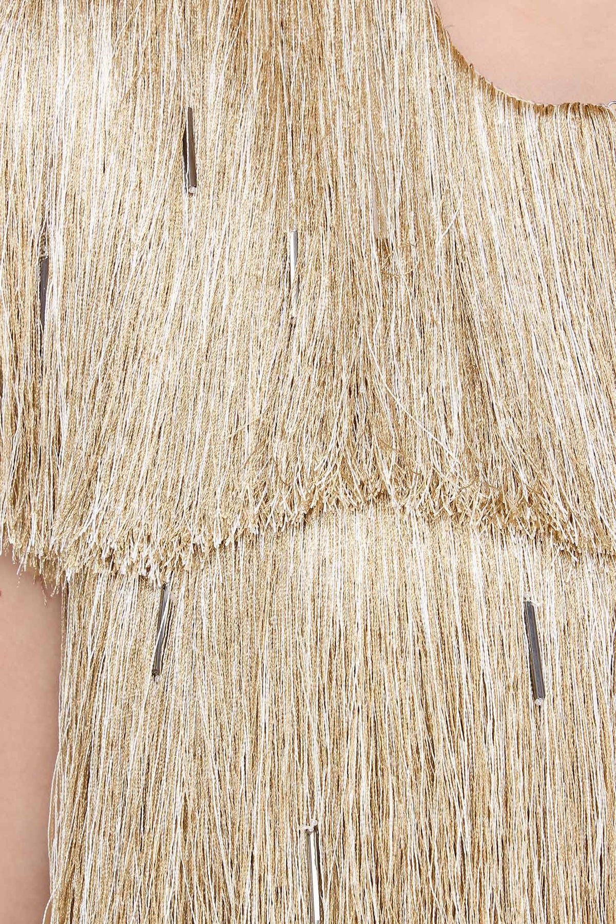 Gold Sleeveless Fringe Jacket