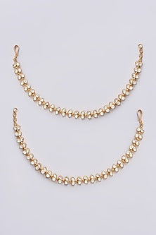 Gold Plated Jadau Kundan Polki Earchains (Set of 2)
