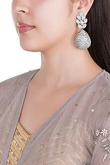 Matte Silver Finish American Diamonds Bulb Dangler Earrings