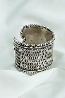 Oxidised Silver Finish Rawa Work Openable Cuff In Sterling Silver