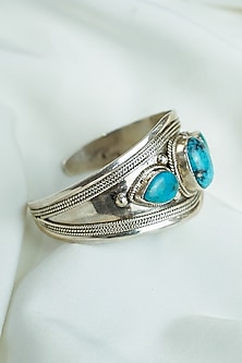 Silver Finish Turquoise Gemstones Openable Cuff In Sterling Silver