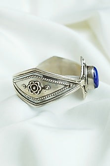 Silver Finish Blue Lapis Lazuli Gemstones Openable Cuff In Sterling Silver