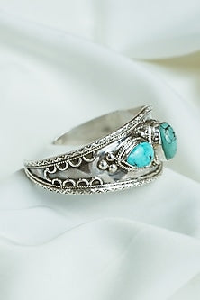 Silver Finish Turquoise Stone Openable Cuff In Sterling Silver