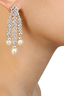 Rhodium and Gold Dual Finish Marquise Sapphire and Pearl Earrings