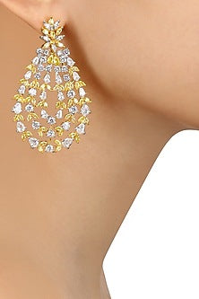 Gold Finish White and Yellow Sapphire Cocktail Earrings
