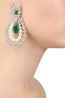 White and Gold Dual Finish Emerald and White Sapphire Earrings