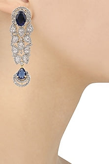 Gold Finish Blue and White Sapphire Cocktail Earrings