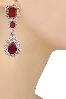 Gold Finish Ruby and White Sapphire Cocktail Earrings
