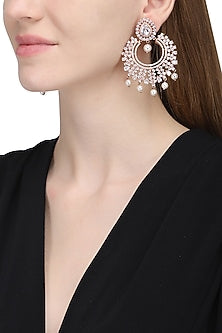 Rose gold plated white sapphire and shell pearl earrings