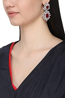 Silver plated ruby and white sapphire earrings
