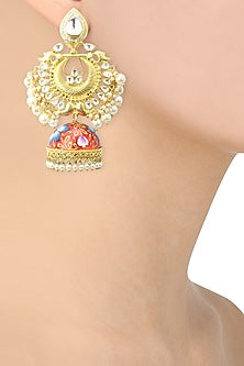 22K Gold Finish Kundan and Pearls Enamelled Earrings