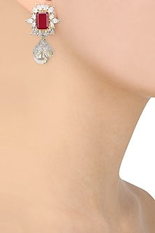 22K Gold Plated Ruby and White Sapphire Earrings