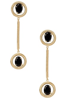 Gold Plated Black Semi Precious Stone Studded Earrings