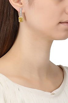 Rhodium Finish Yellow Zircon Drop Earrings