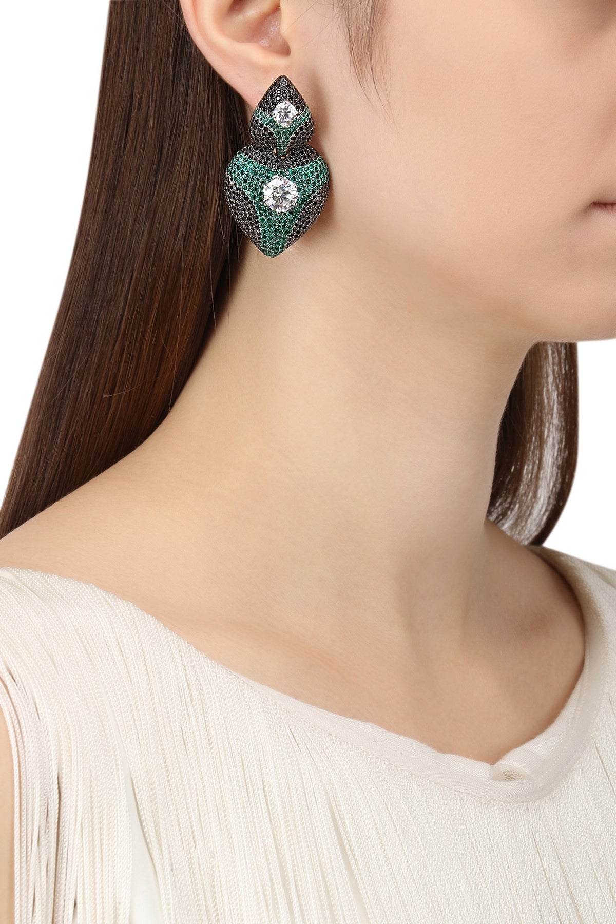 Rhodium Finish Zircons and Swarovski Earrings