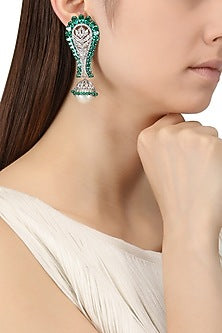 Rhodium Plated Peacock Feather Motif Earrings