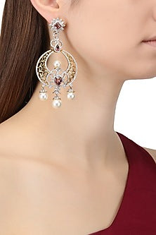 Rhodium and Gold Dual Finish Filigree Chandbali Earrings